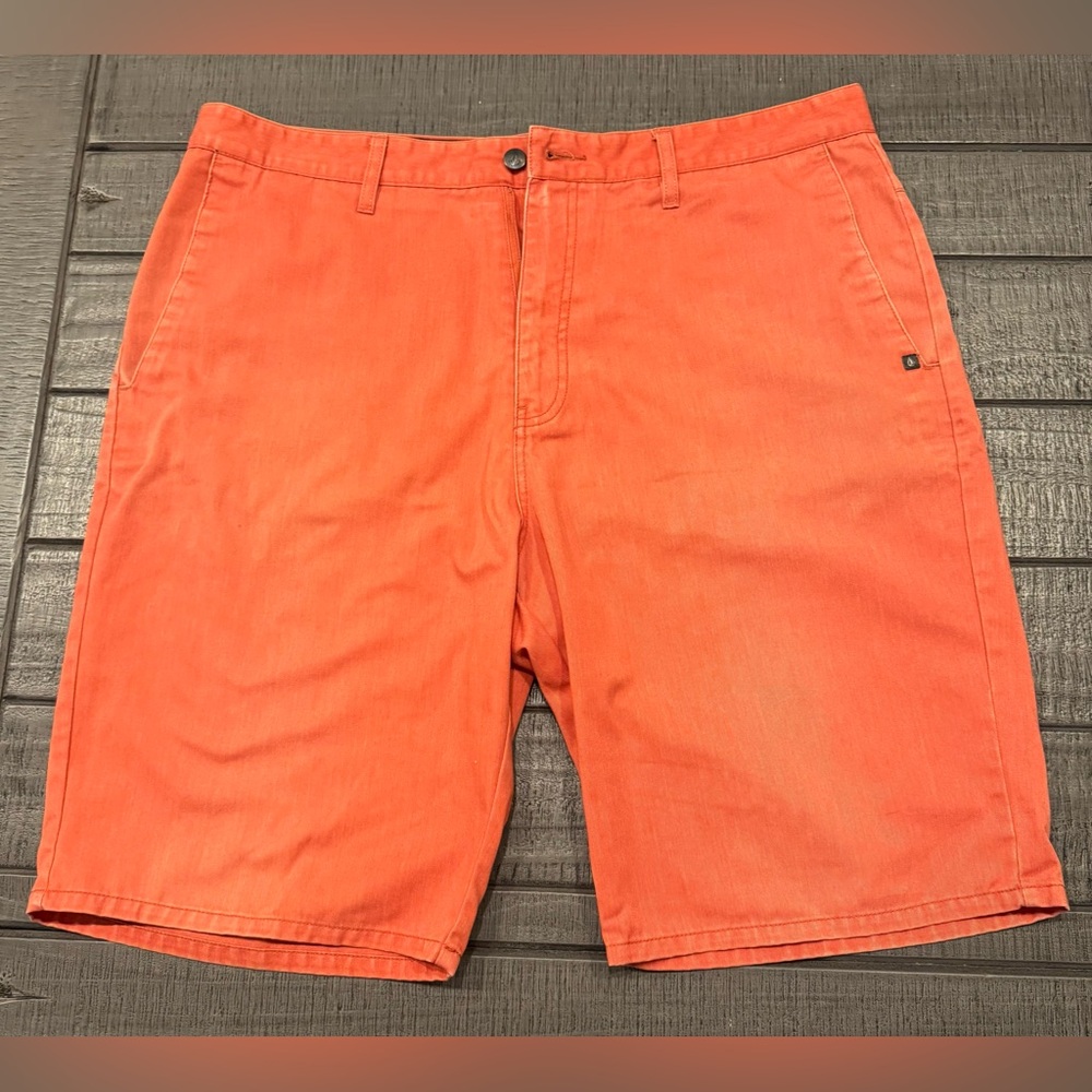 Volcom Men's Bright Coral Flat Front Shorts - Picture 1 of 5